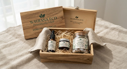 Caja de regalo corporativa con bálsamo labial y bruma herbal